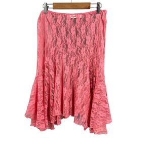 Gimaguas Lace Skirt Pink Asymmetrical Sheer Floral Ruffle Hem Estimated Medium